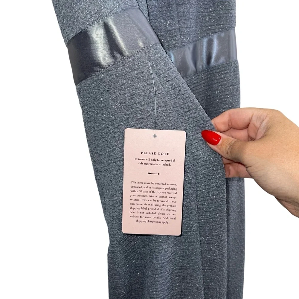 NEW NWT Adrianna Papell BHLDN Idris Open Back Maxi Gown Hydrangea Gray Blue